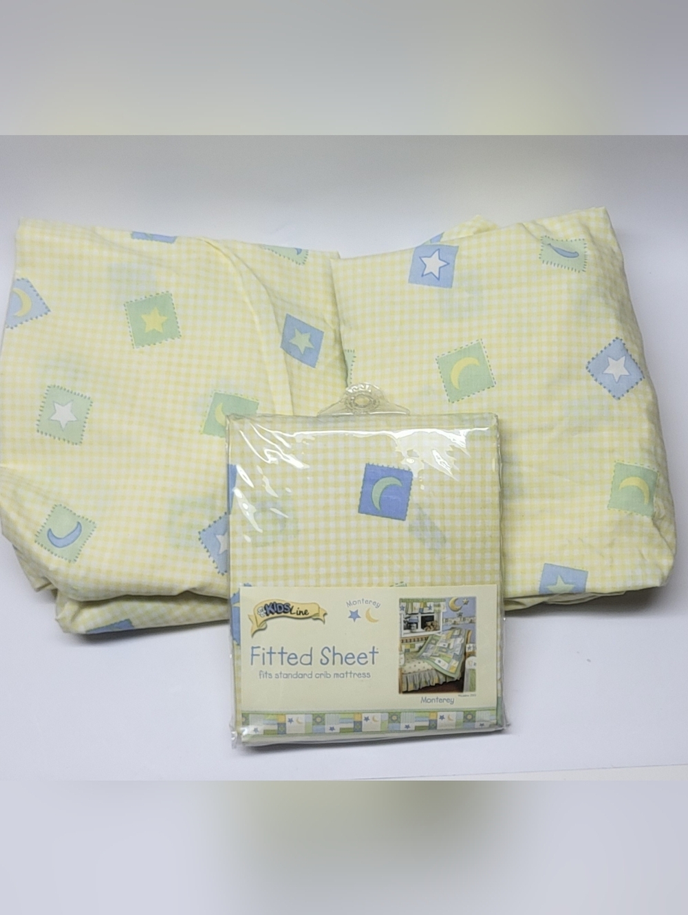 Nursery Fitted Crib Sheet - Yellow Gingham with Moon & Star Pattern